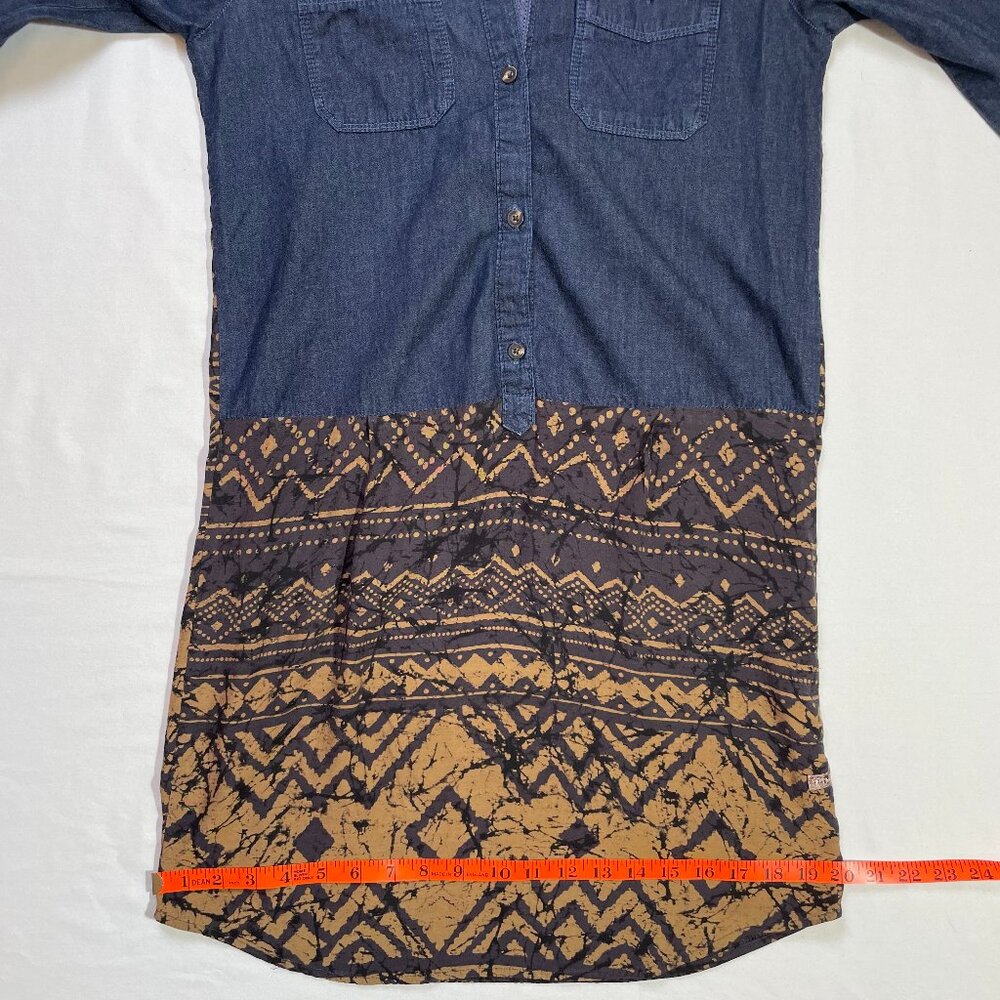 Thursday Island Denim Batik Dress Lightweight Drop Waist Rollup Sleeves Size S - Picture 11 of 15
